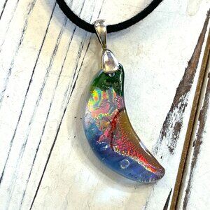 Crescent Moon Dichroic Glass Pendant